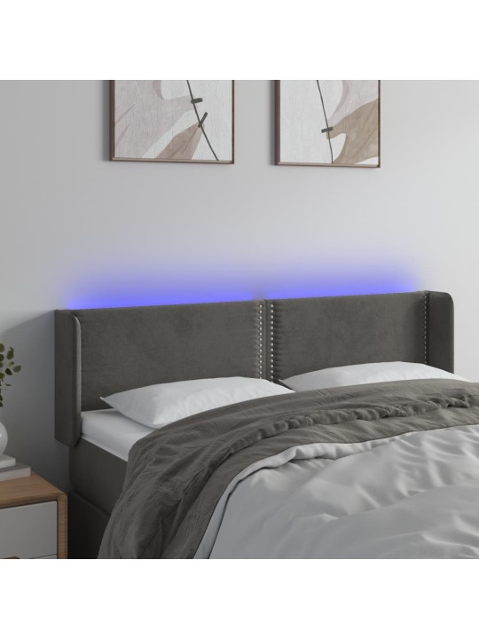 Gultas galvgalis ar LED, 147x16x78/88 cm, tumši pelēks samts