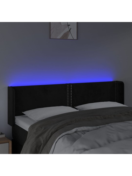 Gultas galvgalis ar LED, 147x16x78/88 cm, melns samts