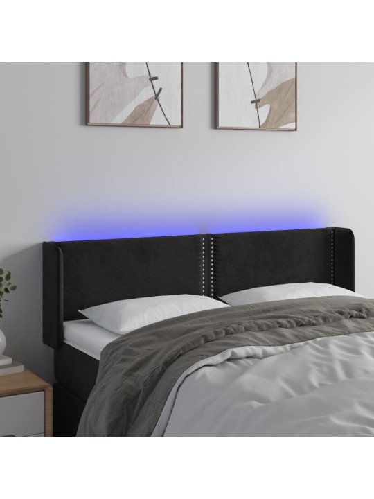 Gultas galvgalis ar LED, 147x16x78/88 cm, melns samts