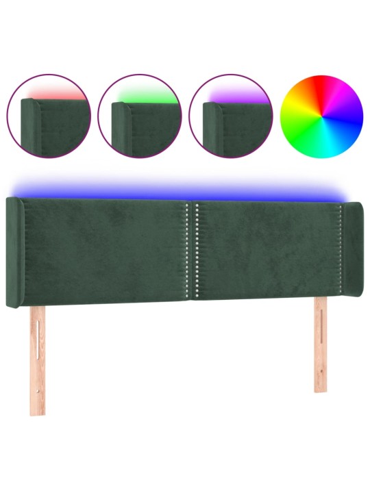 Gultas galvgalis ar LED, 147x16x78/88 cm, tumši zaļš samts