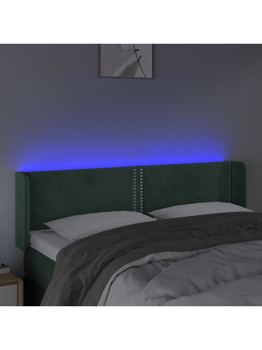 Gultas galvgalis ar LED, 147x16x78/88 cm, tumši zaļš samts