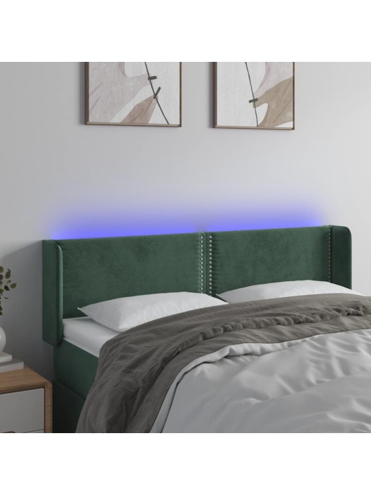 Gultas galvgalis ar LED, 147x16x78/88 cm, tumši zaļš samts
