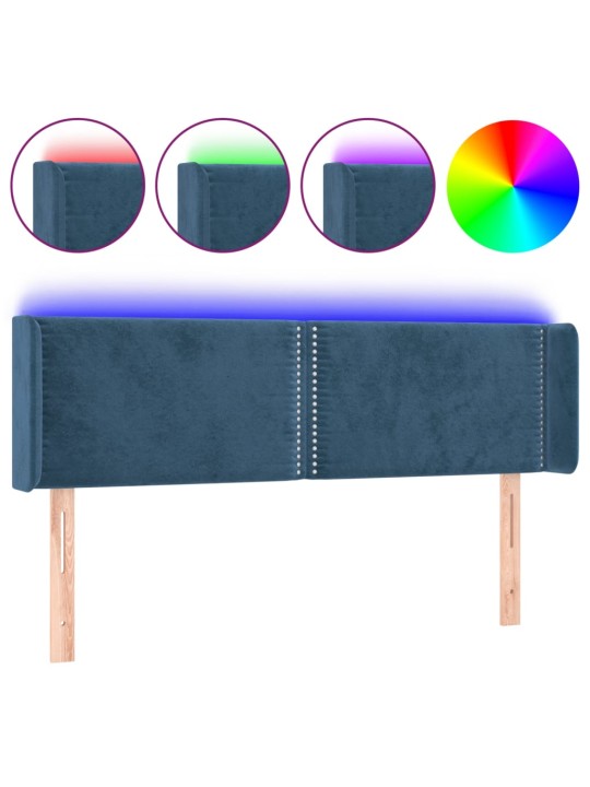 Gultas galvgalis ar LED, 147x16x78/88 cm, tumši zils samts