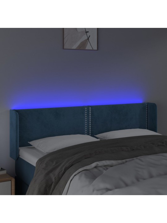 Gultas galvgalis ar LED, 147x16x78/88 cm, tumši zils samts