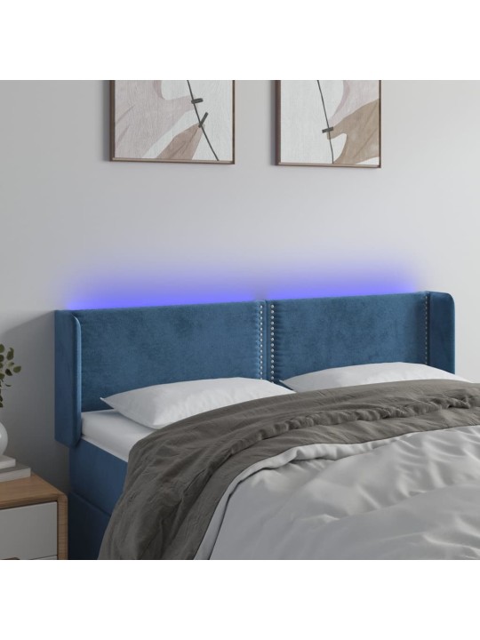 Gultas galvgalis ar LED, 147x16x78/88 cm, tumši zils samts