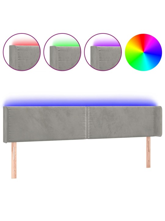Gultas galvgalis ar LED, 163x16x78/88 cm, gaiši pelēks samts