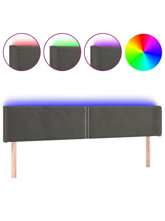 Gultas galvgalis ar LED, 163x16x78/88 cm, tumši pelēks samts