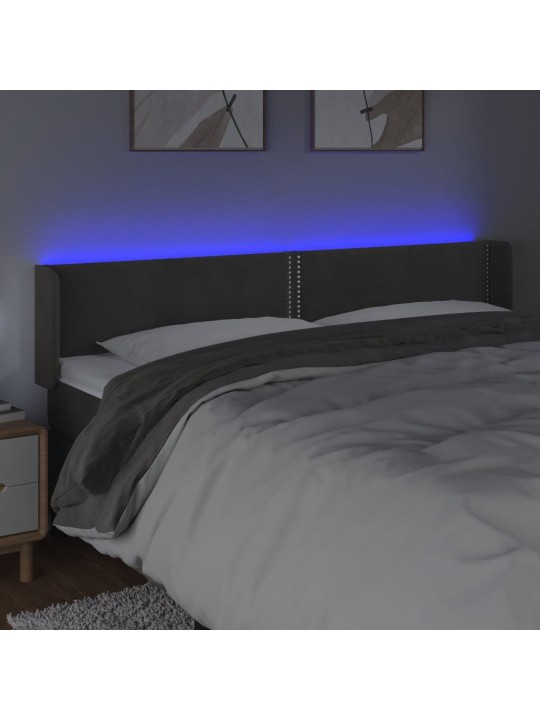 Gultas galvgalis ar LED, 163x16x78/88 cm, tumši pelēks samts