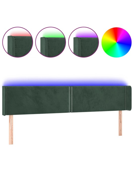Gultas galvgalis ar LED, 163x16x78/88 cm, tumši zaļš samts