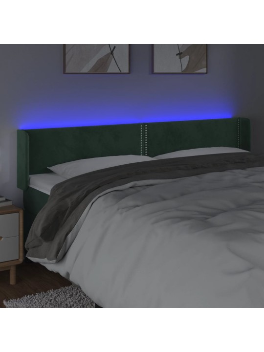 Gultas galvgalis ar LED, 163x16x78/88 cm, tumši zaļš samts