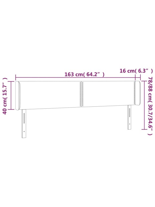 Gultas galvgalis ar LED, 163x16x78/88 cm, tumši zils samts