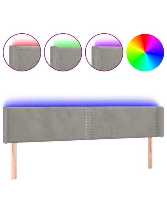 Gultas galvgalis ar led, 183x16x78/88 cm, gaiši pelēks samts