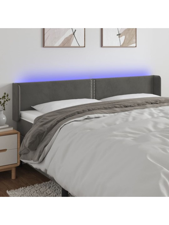 Gultas galvgalis ar LED, 183x16x78/88 cm, tumši pelēks samts