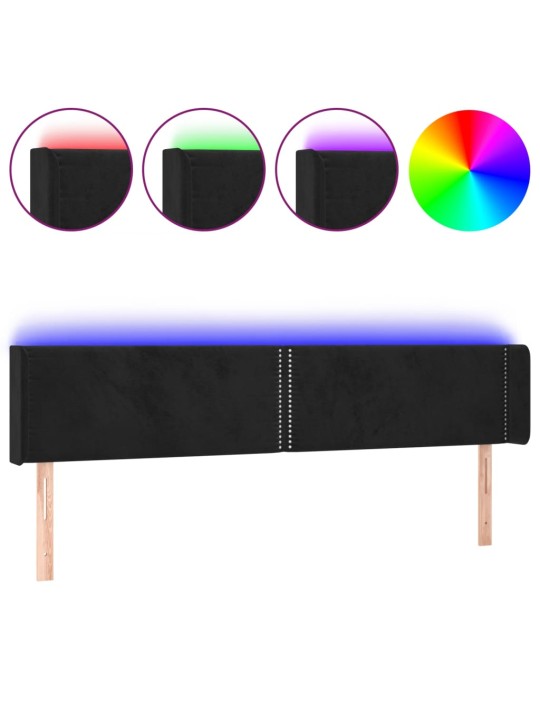 Gultas galvgalis ar LED, 183x16x78/88 cm, melns samts