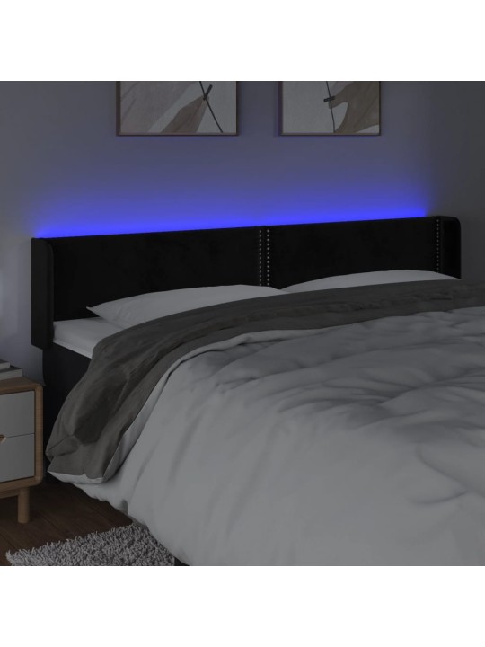 Gultas galvgalis ar LED, 183x16x78/88 cm, melns samts