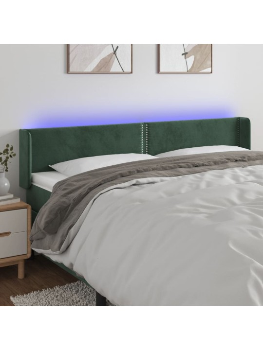 Gultas galvgalis ar LED, 183x16x78/88 cm, tumši zaļš samts