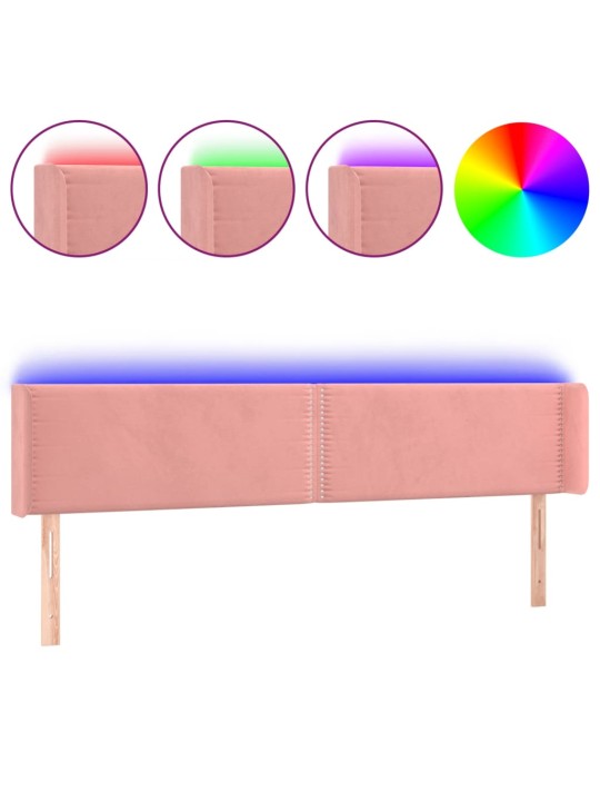 Gultas galvgalis ar led, 183x16x78/88 cm, rozā samts