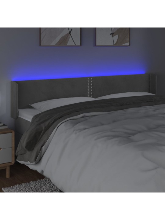 Gultas galvgalis ar led, 203x16x78/88 cm, gaiši pelēks samts