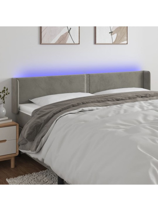Gultas galvgalis ar led, 203x16x78/88 cm, gaiši pelēks samts