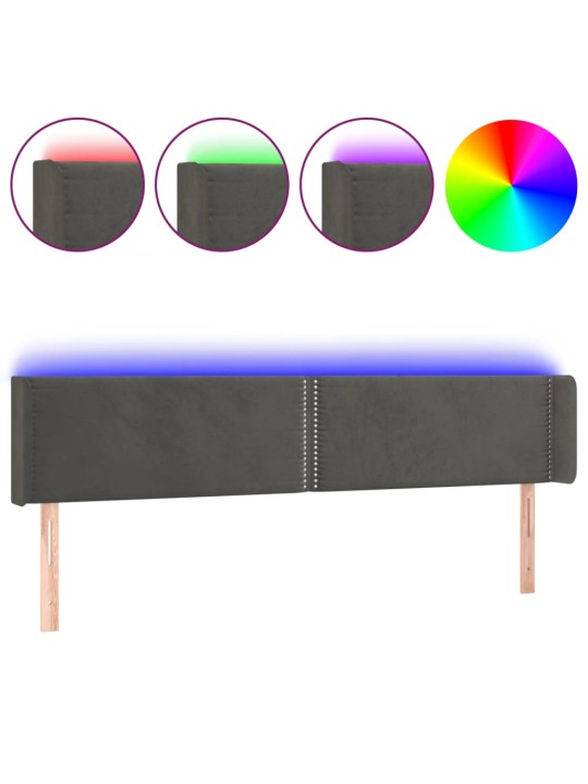 Gultas galvgalis ar led, 203x16x78/88 cm, tumši pelēks samts