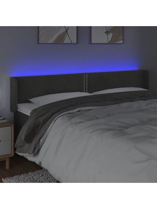 Gultas galvgalis ar led, 203x16x78/88 cm, tumši pelēks samts