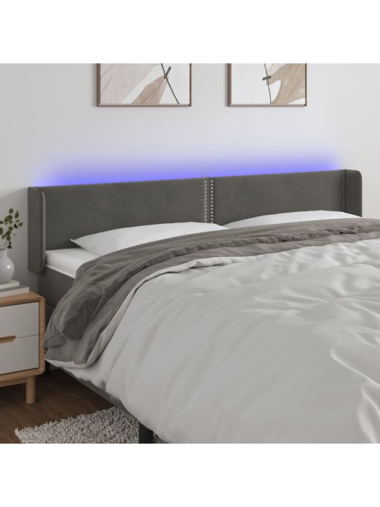Gultas galvgalis ar led, 203x16x78/88 cm, tumši pelēks samts