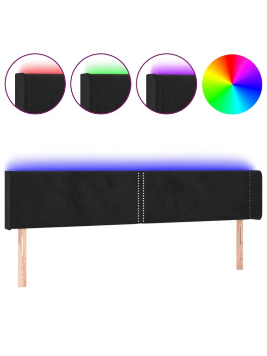 Gultas galvgalis ar led, 203x16x78/88 cm, melns samts