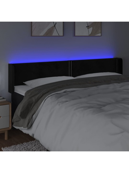 Gultas galvgalis ar led, 203x16x78/88 cm, melns samts