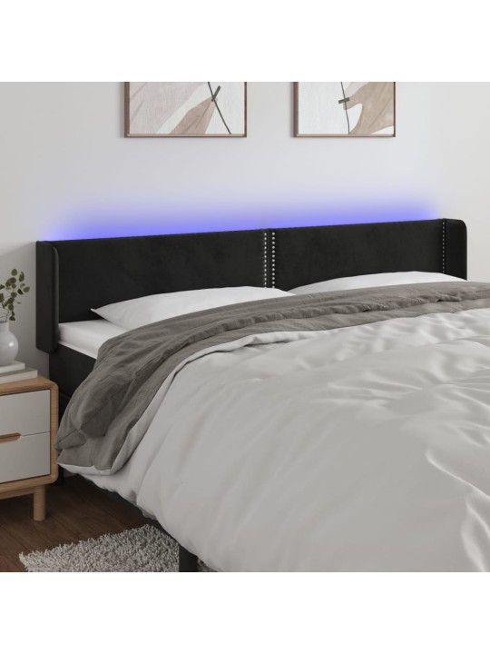 Gultas galvgalis ar led, 203x16x78/88 cm, melns samts