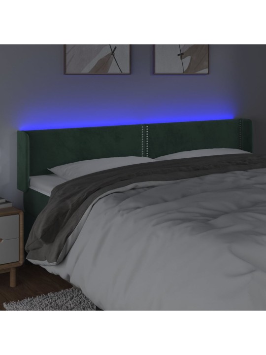 Gultas galvgalis ar led, 203x16x78/88 cm, tumši zaļš samts