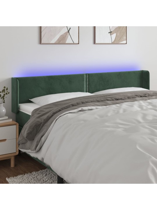 Gultas galvgalis ar led, 203x16x78/88 cm, tumši zaļš samts