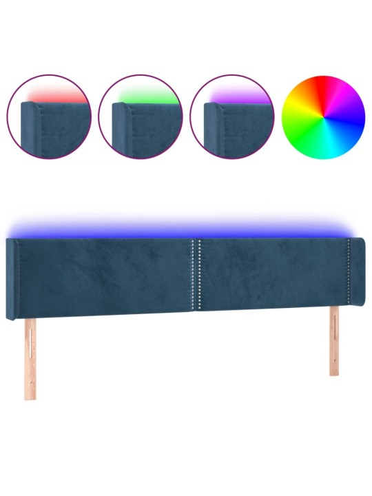 Gultas galvgalis ar led, 203x16x78/88 cm, tumši zils samts