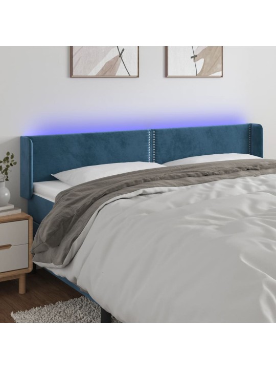 Gultas galvgalis ar led, 203x16x78/88 cm, tumši zils samts