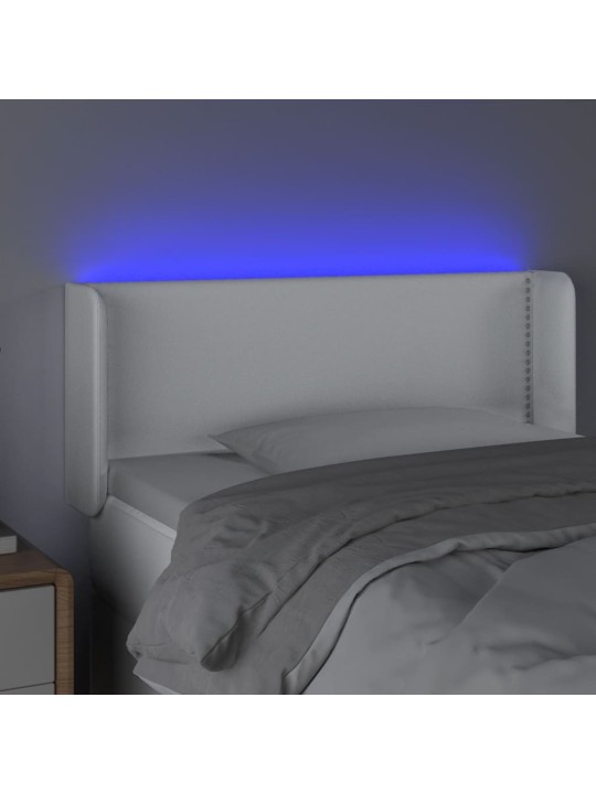 Gultas galvgalis ar led, 83x16x78/88 cm, balta mākslīgā āda