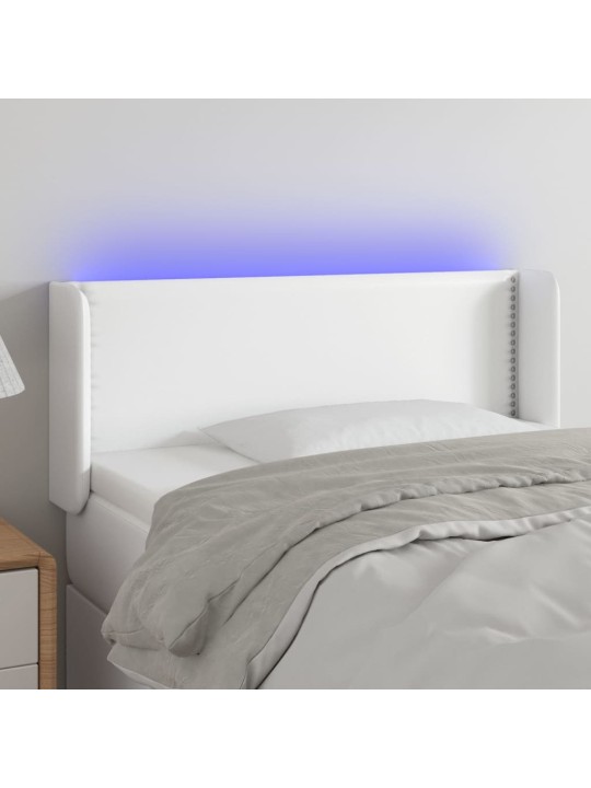 Gultas galvgalis ar led, 83x16x78/88 cm, balta mākslīgā āda