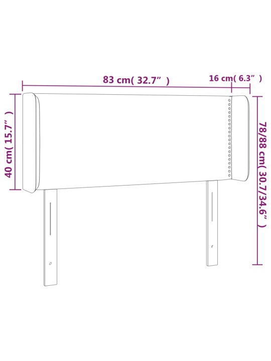 Gultas galvgalis ar led, 83x16x78/88 cm, pelēka mākslīgā āda