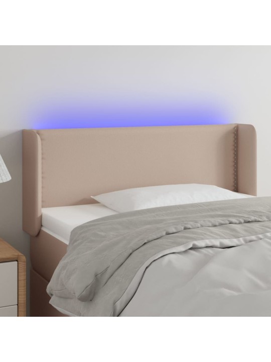 Gultas galvgalis ar led, 83x16x78/88 cm, kapučīno mākslīgā āda