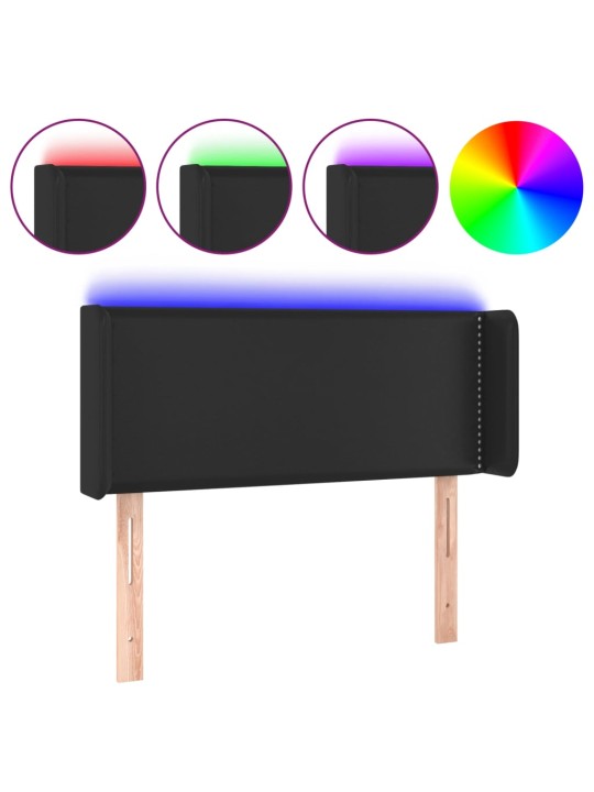 Gultas galvgalis ar led, 93x16x78/88 cm, melna mākslīgā āda