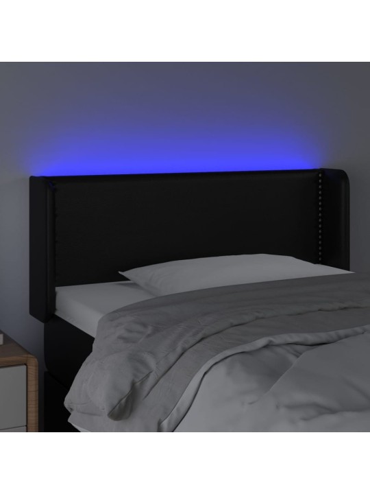 Gultas galvgalis ar led, 93x16x78/88 cm, melna mākslīgā āda