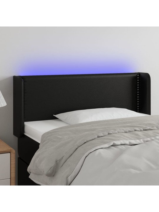 Gultas galvgalis ar led, 93x16x78/88 cm, melna mākslīgā āda