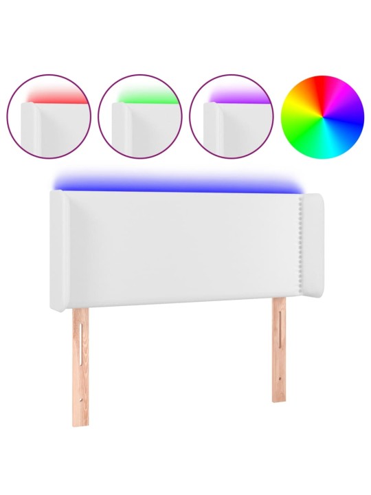 Gultas galvgalis ar led, 93x16x78/88 cm, balta mākslīgā āda