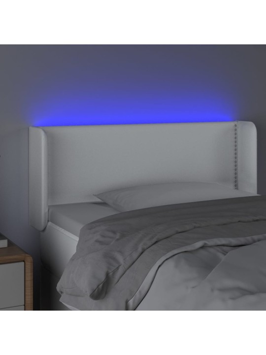 Gultas galvgalis ar led, 93x16x78/88 cm, balta mākslīgā āda