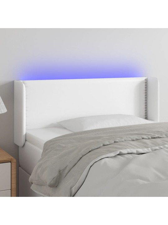 Gultas galvgalis ar led, 93x16x78/88 cm, balta mākslīgā āda