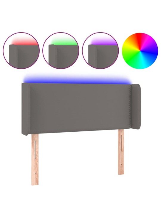 Gultas galvgalis ar led, 93x16x78/88 cm, pelēka mākslīgā āda