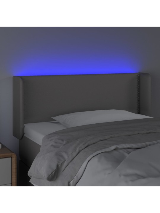 Gultas galvgalis ar led, 93x16x78/88 cm, pelēka mākslīgā āda