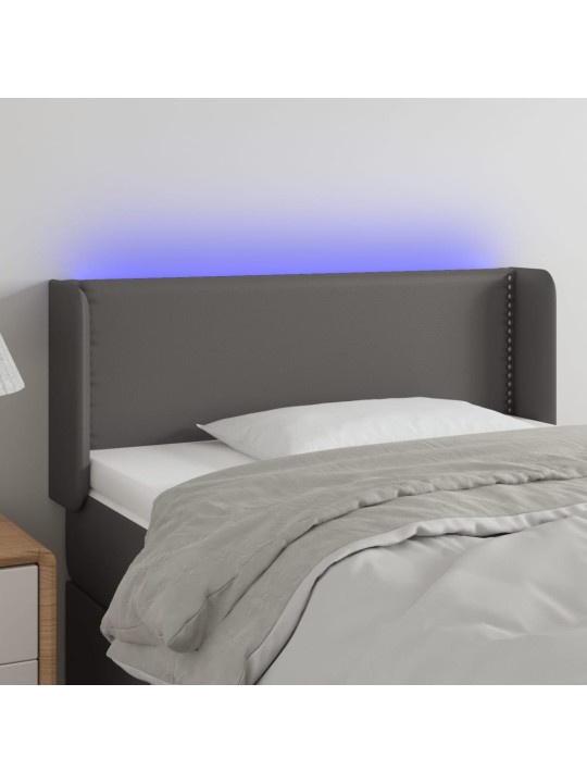 Gultas galvgalis ar led, 93x16x78/88 cm, pelēka mākslīgā āda