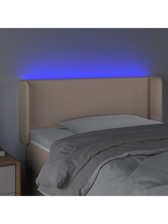 Gultas galvgalis ar led, 93x16x78/88 cm, kapučīno mākslīgā āda