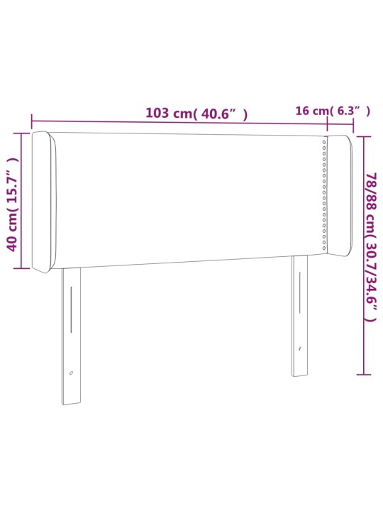 Gultas galvgalis ar LED, 103x16x78/88 cm, melna mākslīgā āda