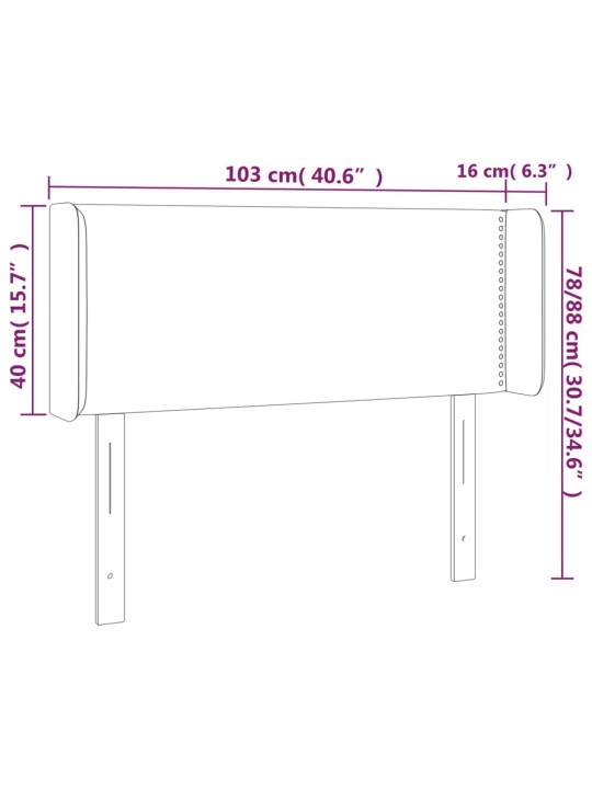 Gultas galvgalis ar LED, 103x16x78/88 cm, balta mākslīgā āda