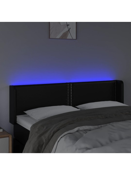 Gultas galvgalis ar LED, 147x16x78/88 cm, melna mākslīgā āda